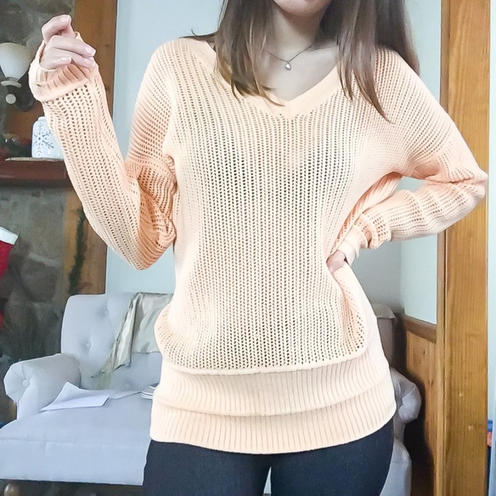 Salmon Colored Long Sleeve See-Through Top